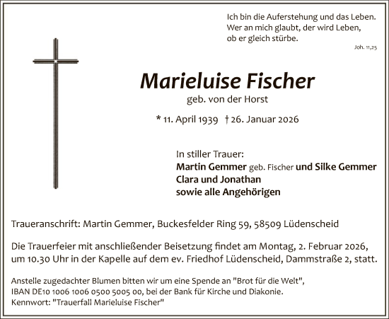 Todesanzeige von Marieluise Fischer von HALN