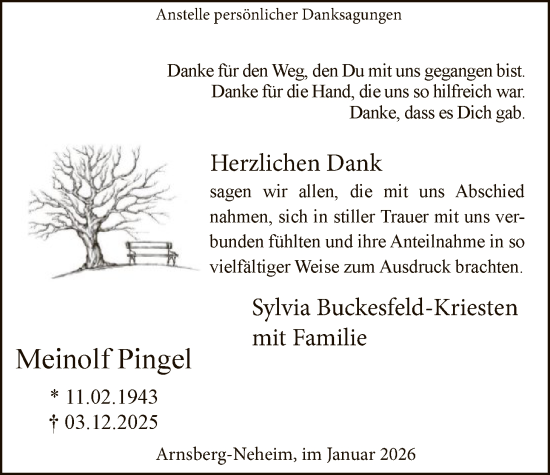 Todesanzeige von Meinolf Pingel von HASK