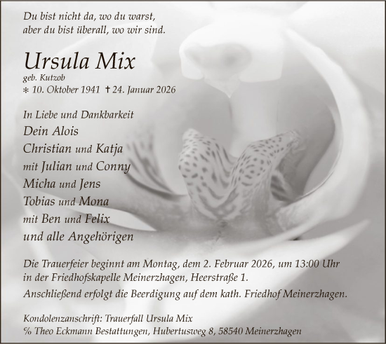 Todesanzeige von Ursula Mix von HALN