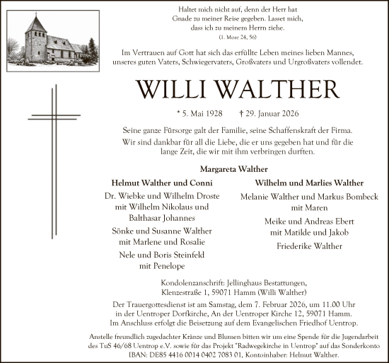 Todesanzeige von Willi Walther von HAWA
