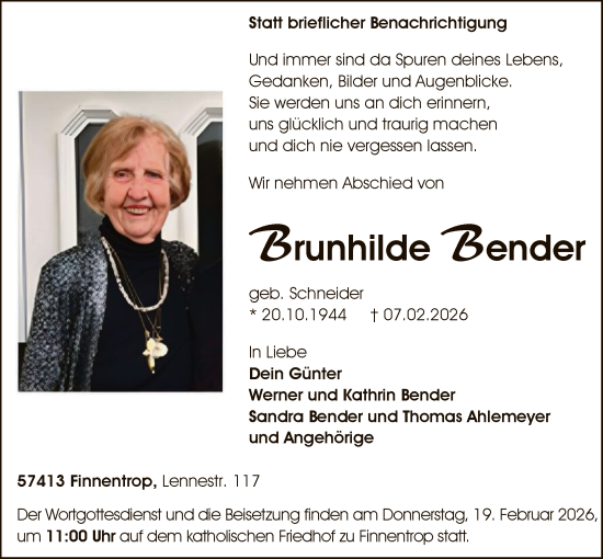 Todesanzeige von Brunhilde Bender von HASK