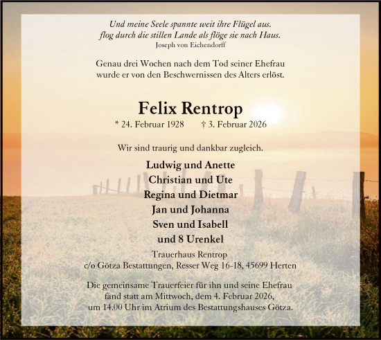 Todesanzeige von Felix Rentrop von HALN