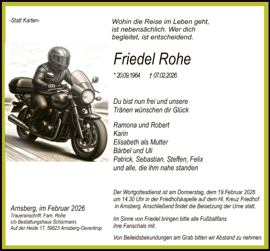 Todesanzeige von Friedel Rohe von HASK
