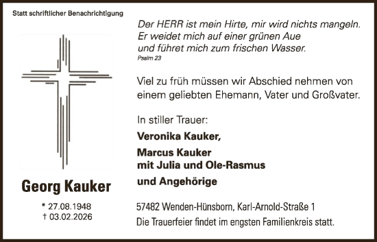Todesanzeige von Georg Kauker von HASK