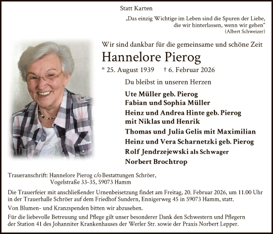 Todesanzeige von Hannelore Pierog von HAWA