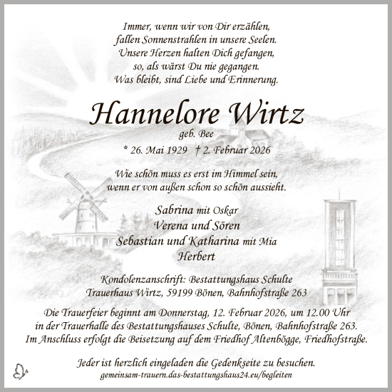 Todesanzeige von Hannelore Wirtz von HAWA