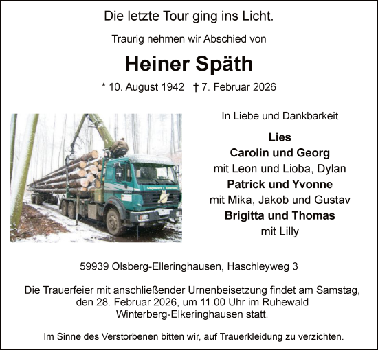 Todesanzeige von Heiner Späth von HASK