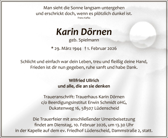 Todesanzeige von Karin Dörnen von HALN