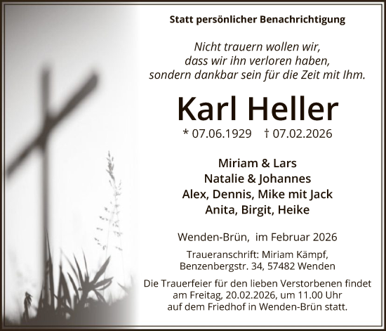 Todesanzeige von Karl Heller von HASK