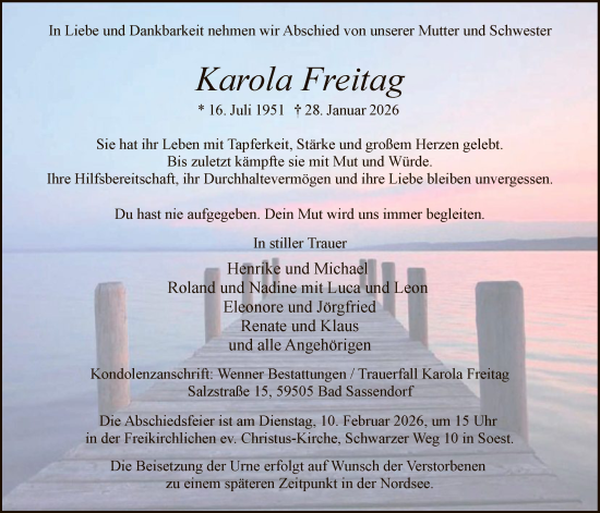 Todesanzeige von Karola Freitag von HASO