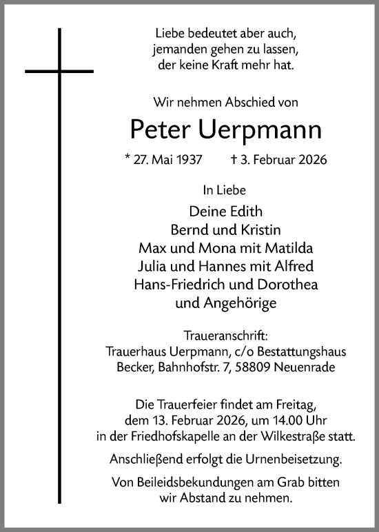 Todesanzeige von Peter Uerpmann von HALN