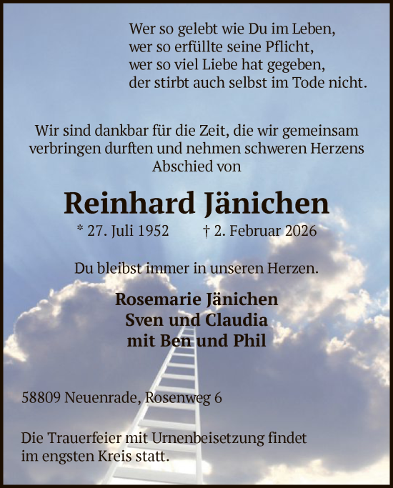 Todesanzeige von Reinhard Jänichen von HALN