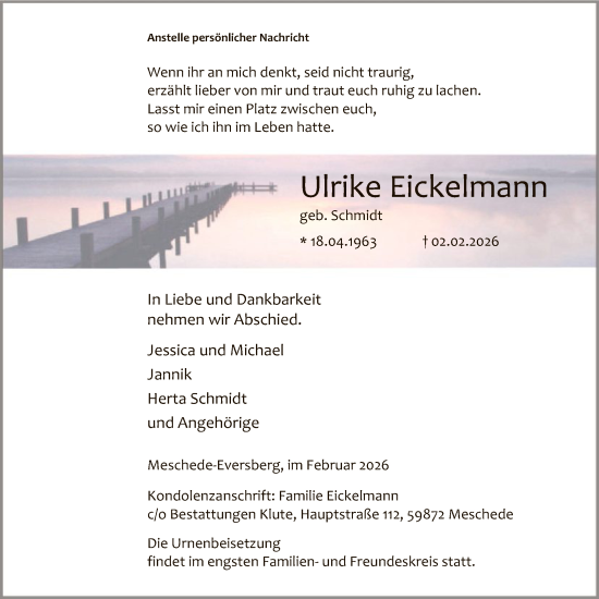 Todesanzeige von Ulrike Eickelmann von HASK