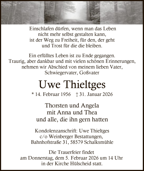 Todesanzeige von Uwe Thieltges von HALN