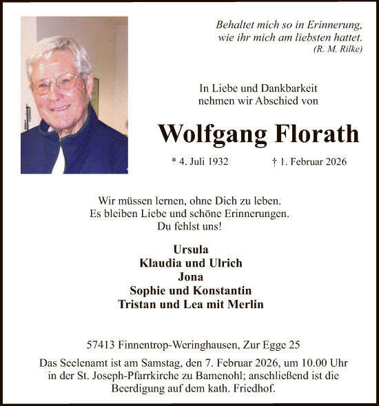 Todesanzeige von Wolfgang Florath von HASK