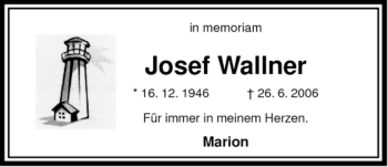 Todesanzeige von Josef Wallner von ALLGEMEINE ZEITUNG UELZEN