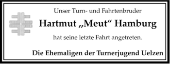 Todesanzeige von Hartmut Hamburg von ALLGEMEINE ZEITUNG UELZEN