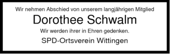Todesanzeige von Dorothee Schwalm von ALLGEMEINE ZEITUNG UELZEN