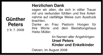 Todesanzeige von Günther Peters von ALLGEMEINE ZEITUNG UELZEN