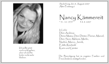 Todesanzeige von Nancy Kämmereit von ALLGEMEINE ZEITUNG UELZEN