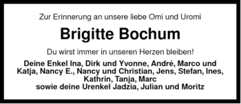 Todesanzeige von Brigitte Bochum von ALLGEMEINE ZEITUNG UELZEN