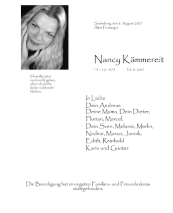 Todesanzeige von Nancy Kämmereit von ALLGEMEINE ZEITUNG UELZEN
