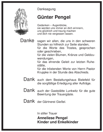 Todesanzeige von Günter Pengel von ALLGEMEINE ZEITUNG UELZEN