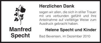 Todesanzeige von Manfred Specht von ALLGEMEINE ZEITUNG UELZEN