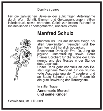Todesanzeige von Manfred Schulz von ALLGEMEINE ZEITUNG UELZEN