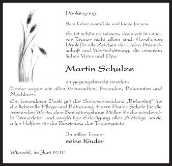 Todesanzeige von Martin Schulze von ALLGEMEINE ZEITUNG UELZEN