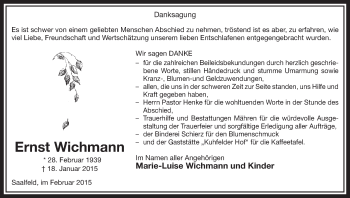 Todesanzeige von Ernst Wichmann von Uelzen