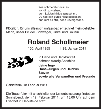 Todesanzeige von Roland Schollmeier von ALLGEMEINE ZEITUNG UELZEN