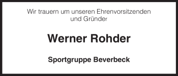 Todesanzeige von Werner Rohder von ALLGEMEINE ZEITUNG UELZEN