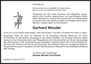 Todesanzeige von Gerhard Wendel von Uelzen