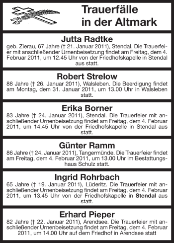 Todesanzeige von Ingrid Rohrbach von ALLGEMEINE ZEITUNG UELZEN