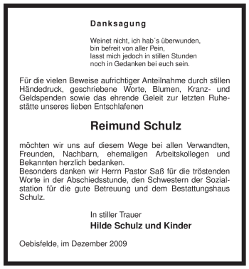 Todesanzeige von Reimund Schulz von ALLGEMEINE ZEITUNG UELZEN