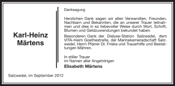Todesanzeige von Karl-Heinz Märtens von Uelzen