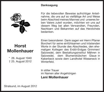 Todesanzeige von Horst Mollenhauer von Uelzen