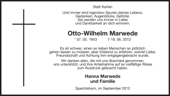 Todesanzeige von Otto-Wilhelm Marwede von Uelzen