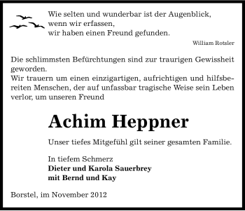 Todesanzeige von Achim Heppner von Uelzen