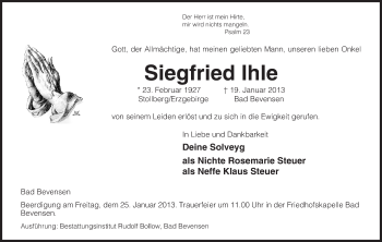 Todesanzeige von Siegfried Ihle von Uelzen