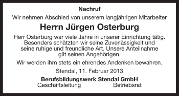 Todesanzeige von Jürgen Osterburg von Uelzen