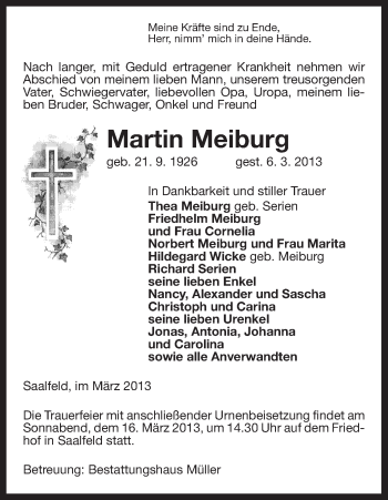 Todesanzeige von Martin Meiburg von Uelzen
