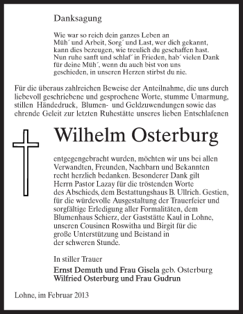 Todesanzeige von Wilhelm Osterburg von Uelzen