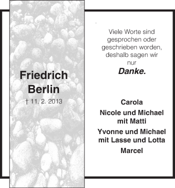 Todesanzeige von Friedrich Berlin von Uelzen