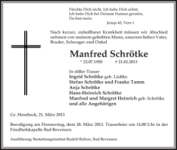 Todesanzeige von Manfred Schrötke von Uelzen