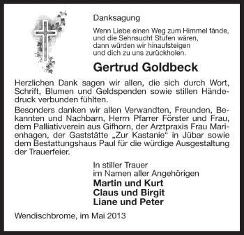 Todesanzeige von Gertrud Goldbeck von Uelzen