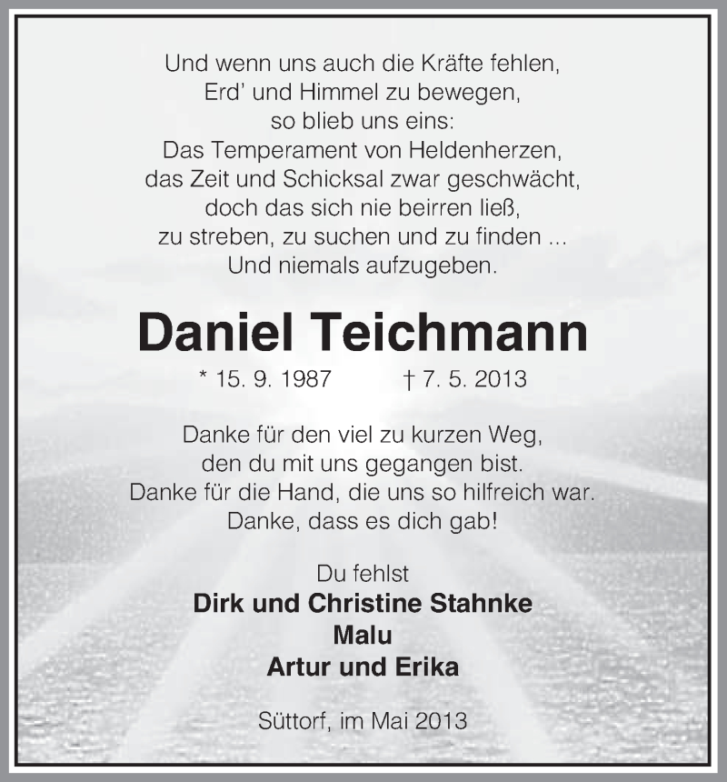  Traueranzeige für Daniel Teichmann vom 11.05.2013 aus Uelzen