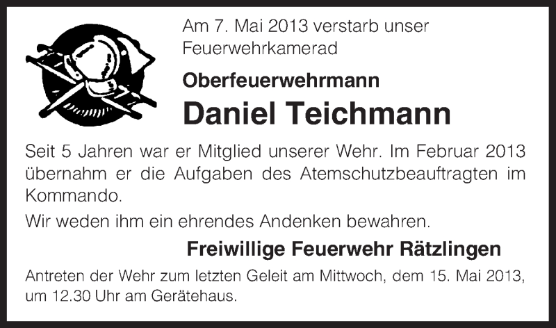  Traueranzeige für Daniel Teichmann vom 13.05.2013 aus Uelzen