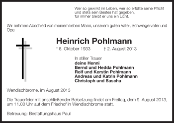 Todesanzeige von Heinrich Pohlmann von Uelzen